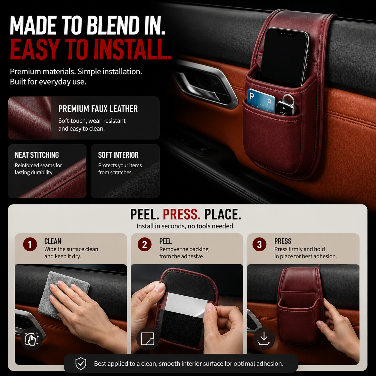 📱 Car Phone Storage Pocket – Slim Organizer for Phones, Keys & Cards