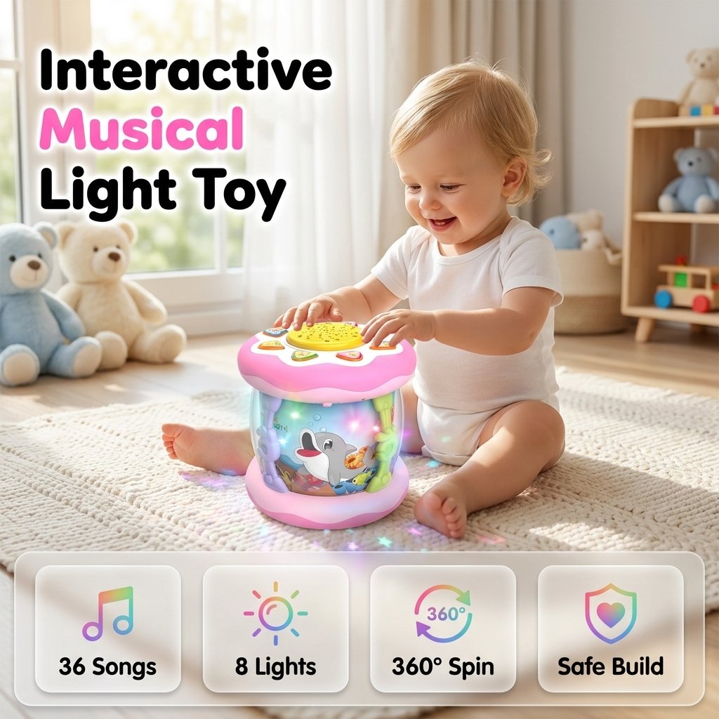 Montessori Sensory Musical Ocean Projector Toy for Babies & Toddlers ⭐ Interactive Duck Shaped Light-Up Music Box with Soothing Lullabies, 360° Rotating Aquarium & Tummy Time Crawling Toy for Boys & Girls