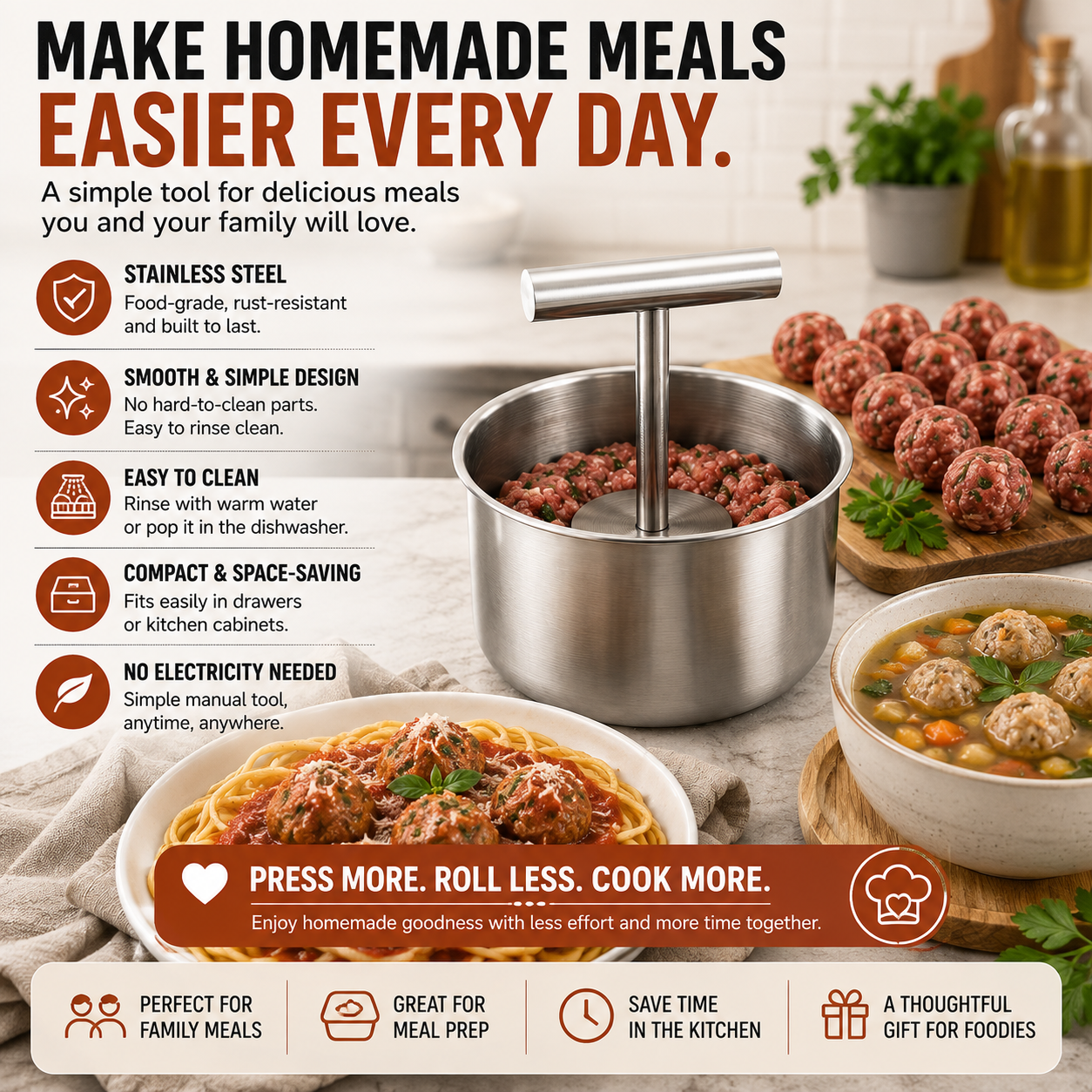🍝 FAMILY KITCHEN DEAL | Stainless Steel Meatball Press – Make Uniform Meatballs for Pasta, Dinner & Meal Prep