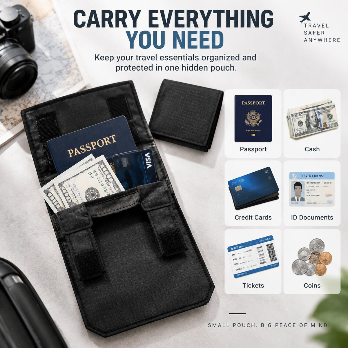 ✈️ Hidden Anti-Theft Passport Pouch – Slim Travel Security Belt Wallet for Cash, Cards & Documents