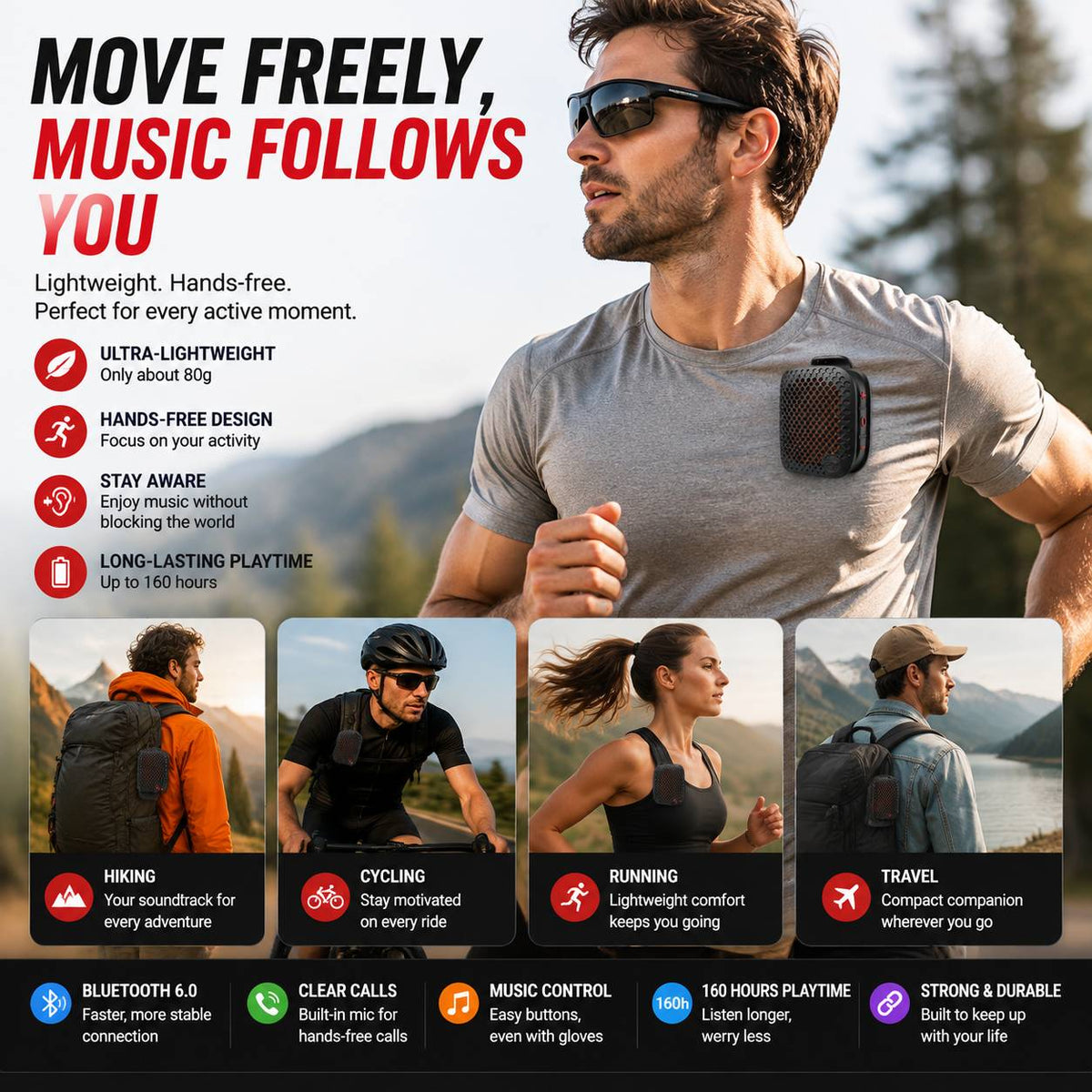 🏃Outdoor Clip-On Bluetooth Speaker I Waterproof Speakerfor Running & Cycling