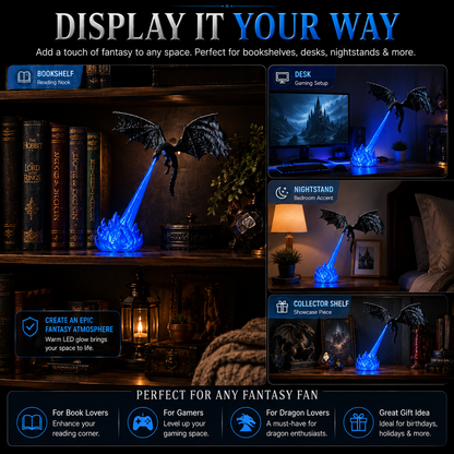 🔥 HOT SALE 🐉| 3D Fire-Breathing Dragon LED Display – Fantasy Bookshelf Decor with Glowing Flame
