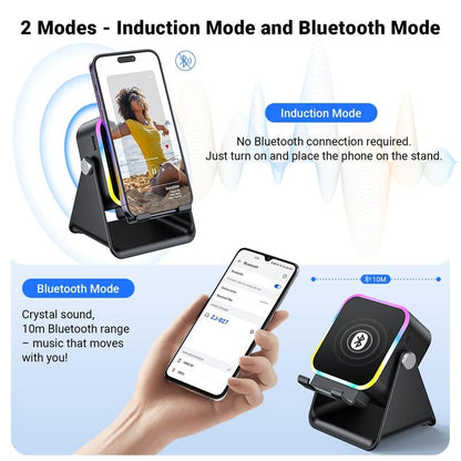 🔥🎶📱  5-in-1 Wireless Induction Bluetooth Speaker with Adjustable Phone Stand