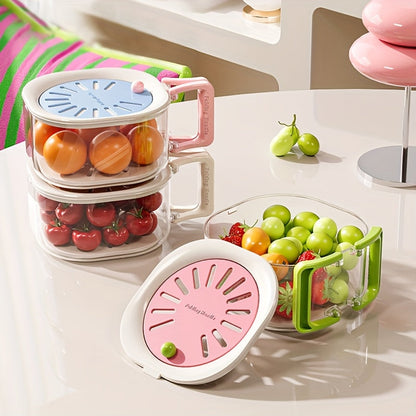 2-in-1 Double-Layer Kitchen Drain Basket, Foldable Handle Colander & Strainer Bowl, Multi-Functional Fruit Vegetable Washing Basin, Refrigerator Storage Organizer with Lid, Portable Food Basket for Picnic, Camping