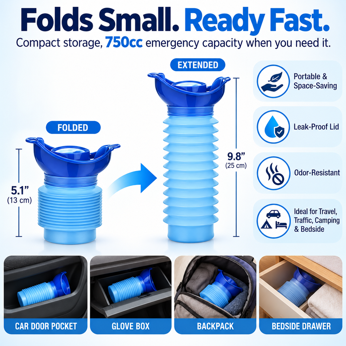 🚗 750ml Retractable Emergency Urinal – Portable Travel & Camping Toilet