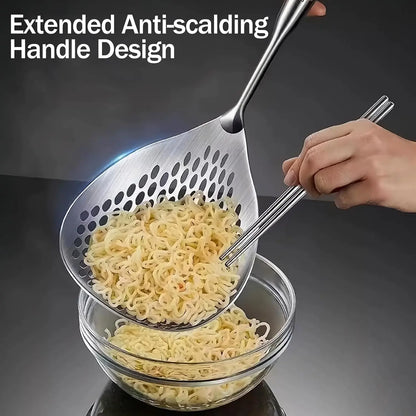Stainless Steel Slotted Spoon with Wooden Handle – Pasta, Dumpling & Frying Skimmer