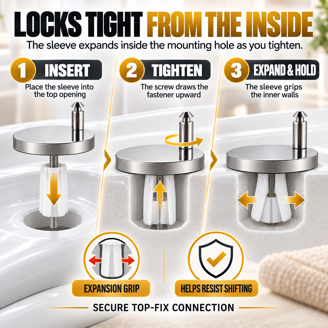 🔩 4-Pack Top-Fix Toilet Seat Hinge Bolts – Adjustable Anti-Wobble Replacement Kit