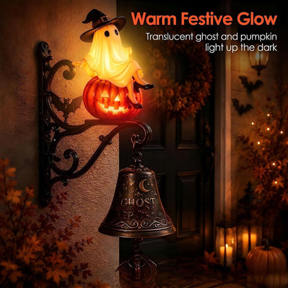 Vintage Ghost Bell Halloween Decor – Daytime Retro Elegance & Night Glowing Magic Ornament