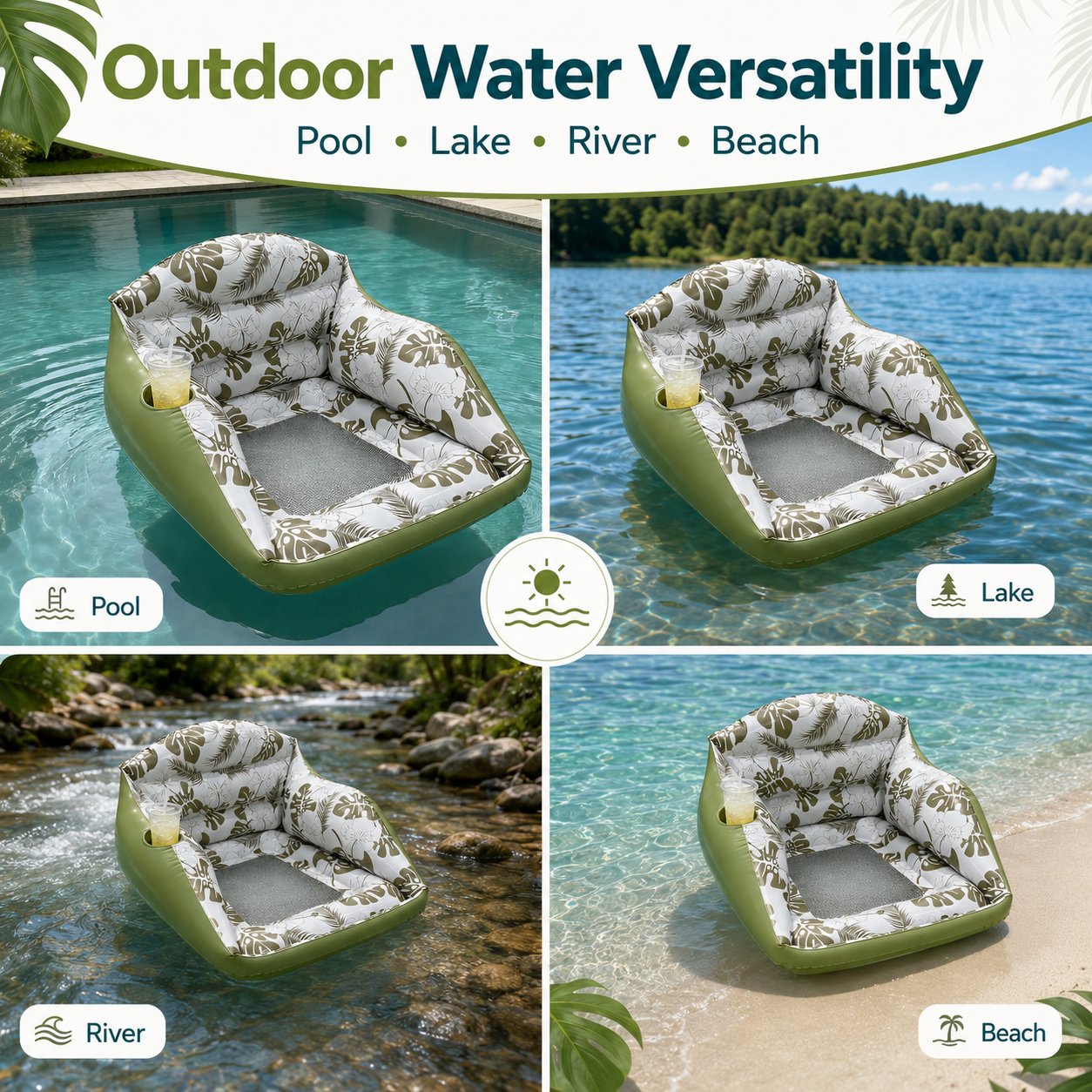 🛋️ 3-in-1 Inflatable Pool Lounge Chair（Includes Air Pump）