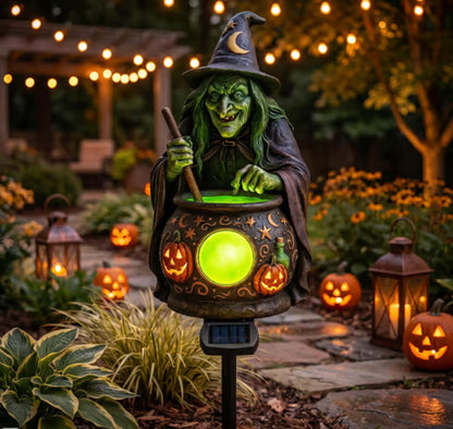 🧙 Halloween Solar Witch Cauldron Garden Stake Light – Spooky Outdoor Yard Decor