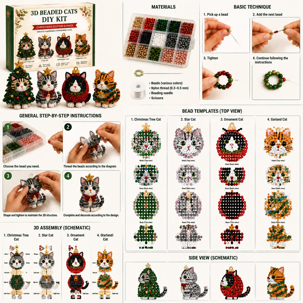 🐱✨ Create Your Own 3D Beaded Christmas Cats | Beginner-Friendly DIY Kit🎁Buy 2 | FREE Shipping