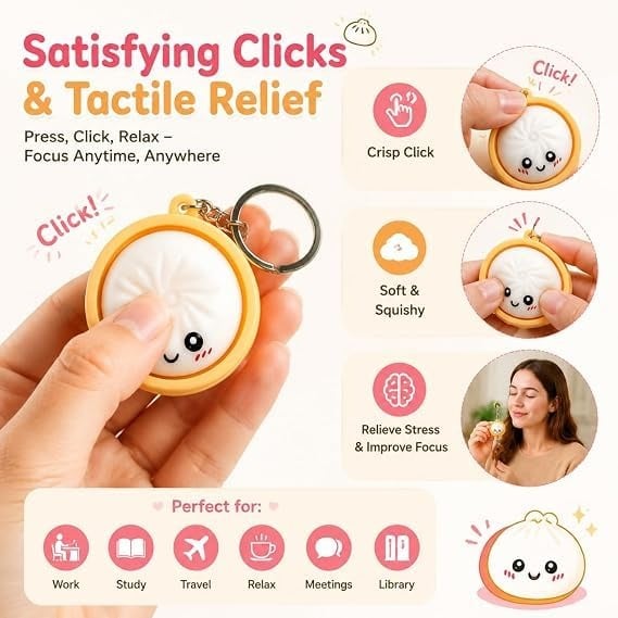 2026 Hot Sale🎀 Cute Dumpling Pressable Fidget Keychain – Adorable Stress Relief Charm