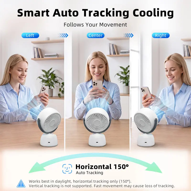 🤖 AI Human Tracking Smart Fan🎛️ Stepless Sliding Adjustment for Any Wind Speed