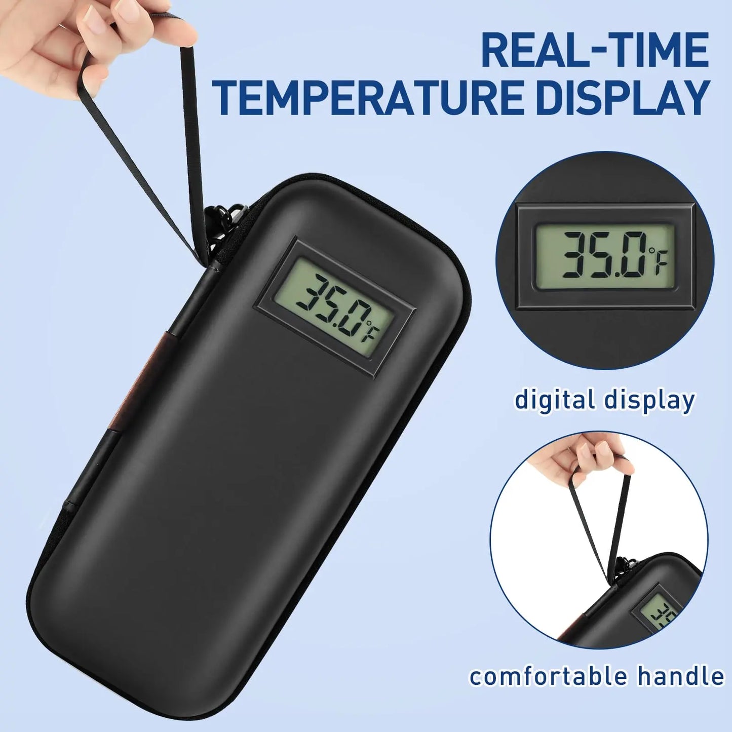 Insulin Cooler Travel Case with Temperature Display & 2 Ice Packs