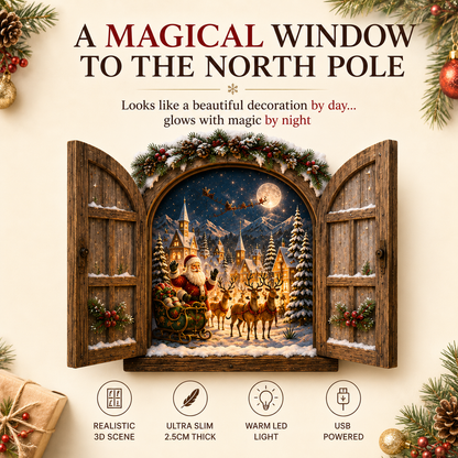 🎅 Santa’s Secret Window Light – 3D Lighted North Pole Christmas Wall Decor