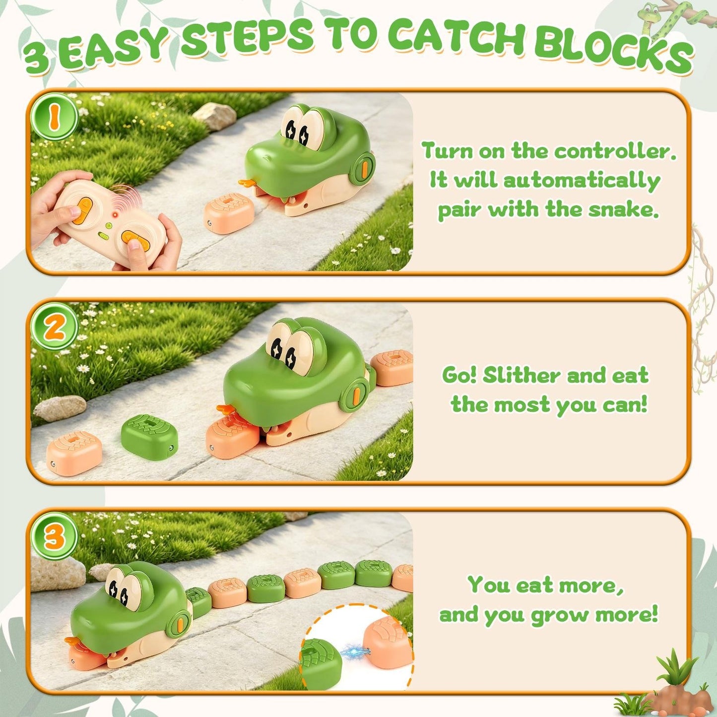 🐍2-Player Remote Control Snake Toy, Realistic Crawling Slither Snake Game for Kids