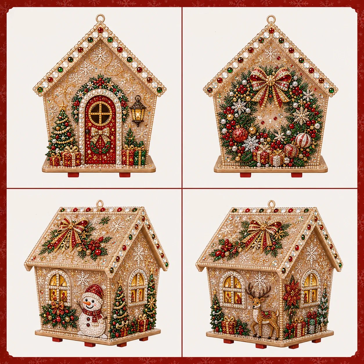 🎄Christmas Pearl Cottage Art Kit | Pre-Cut Wooden Panels, Sparkling Rhinestones, Pearl Beads & Complete Tools for a 3D Holiday House ✨