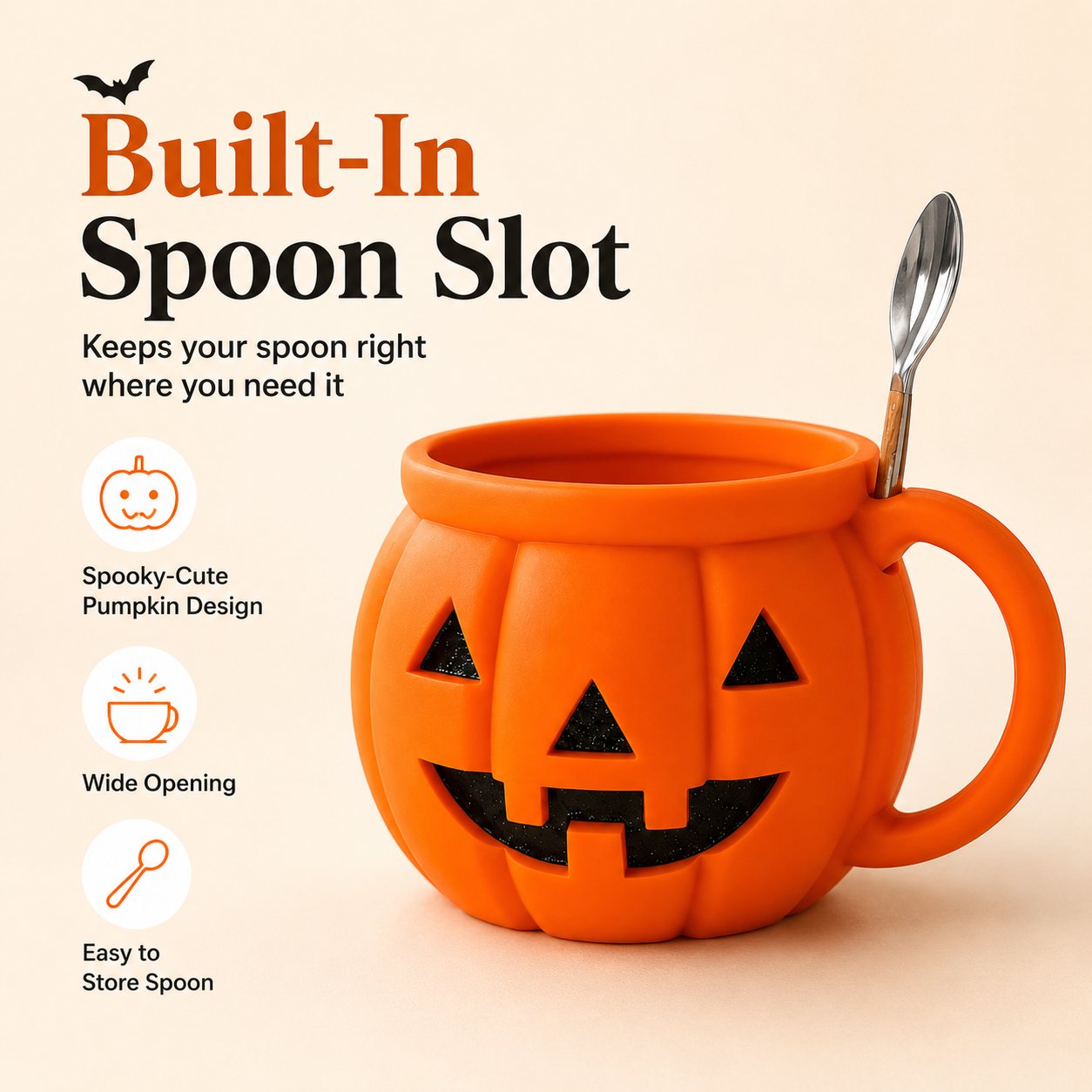 🎃 Spooky Season Starts Here — Cute Pumpkin Cup with Built-In Spoon Holder! 🥄✨