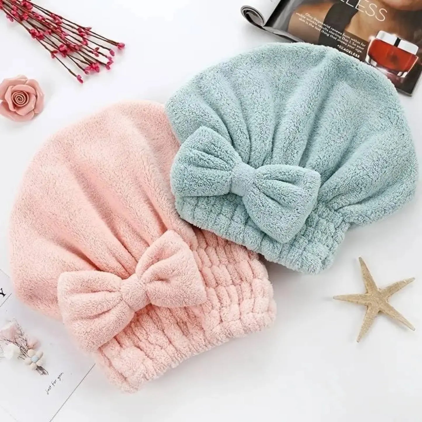 🎀Women's Bow-Decorated Shower Cap and Hair Dryer Cap