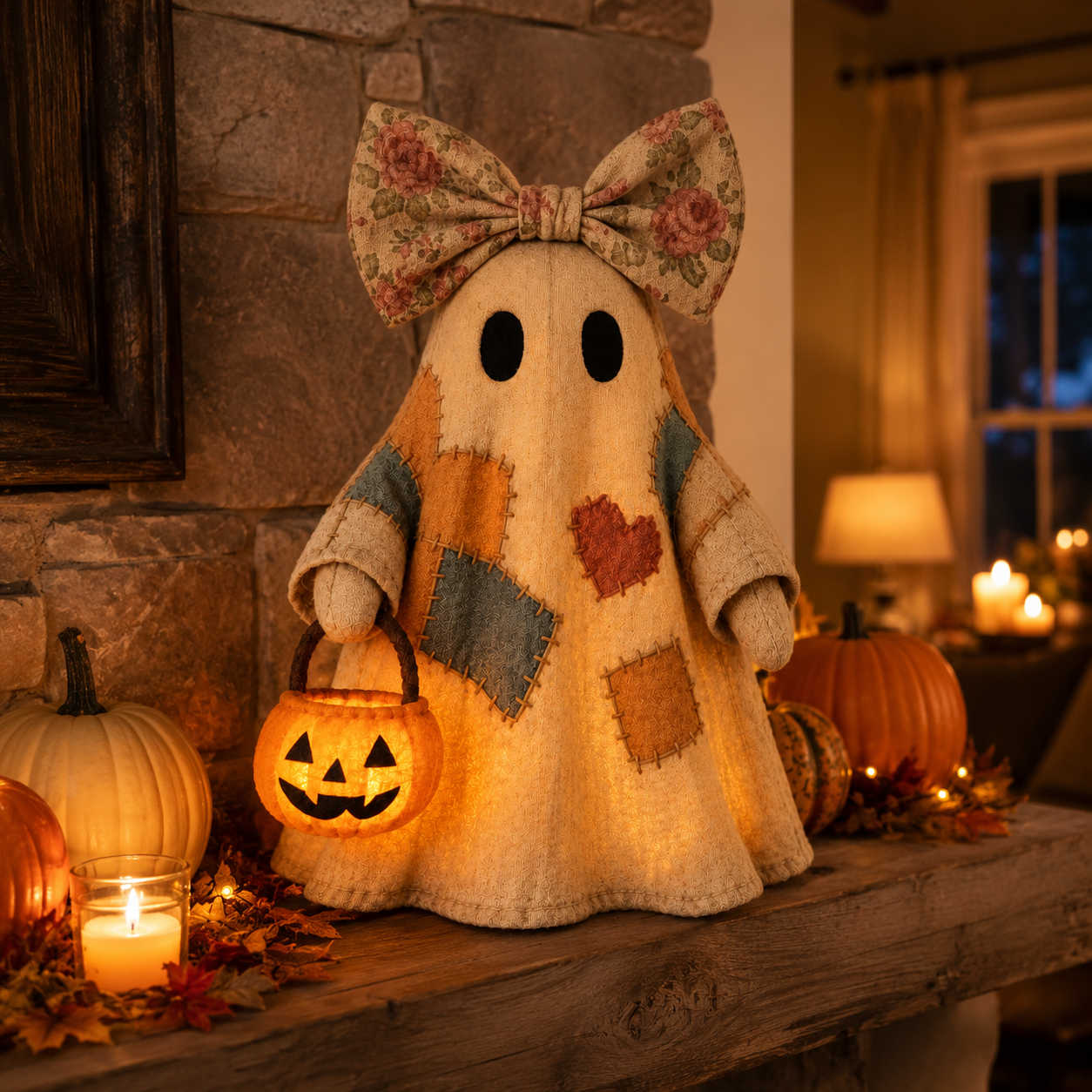 Vintage Patchwork Glowing Ghost