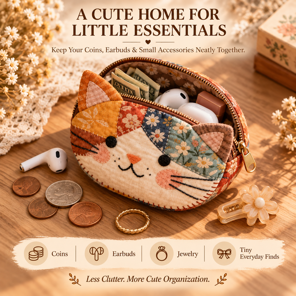 Handmade Patchwork Cat Coin Purse