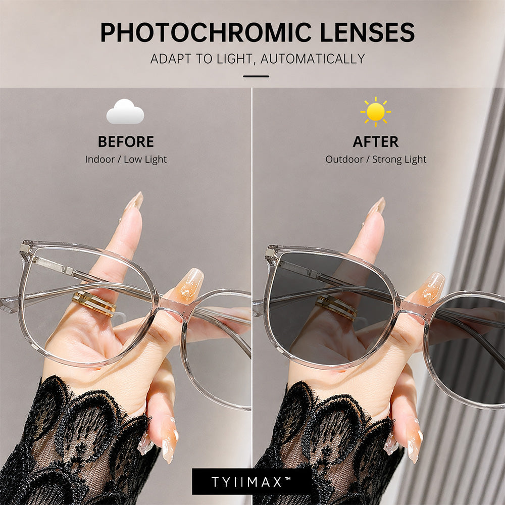 🕶️ Oversized Fashion Prescription Glasses – Trendy Photochromic Lenses with Blue Light Blocking ✨