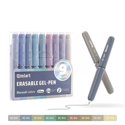 9-Color Erasable Gel Pens Set – Quick-Dry 0.6mm Pens with Built-In Eraser