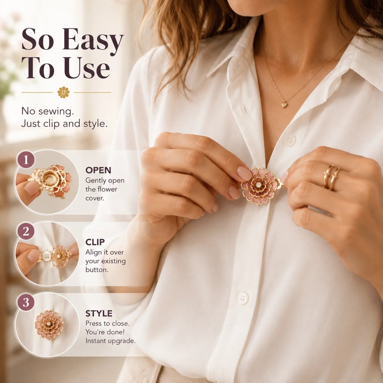 Flower Button Covers – Instant No-Sew Shirt & Blouse Upgrade
