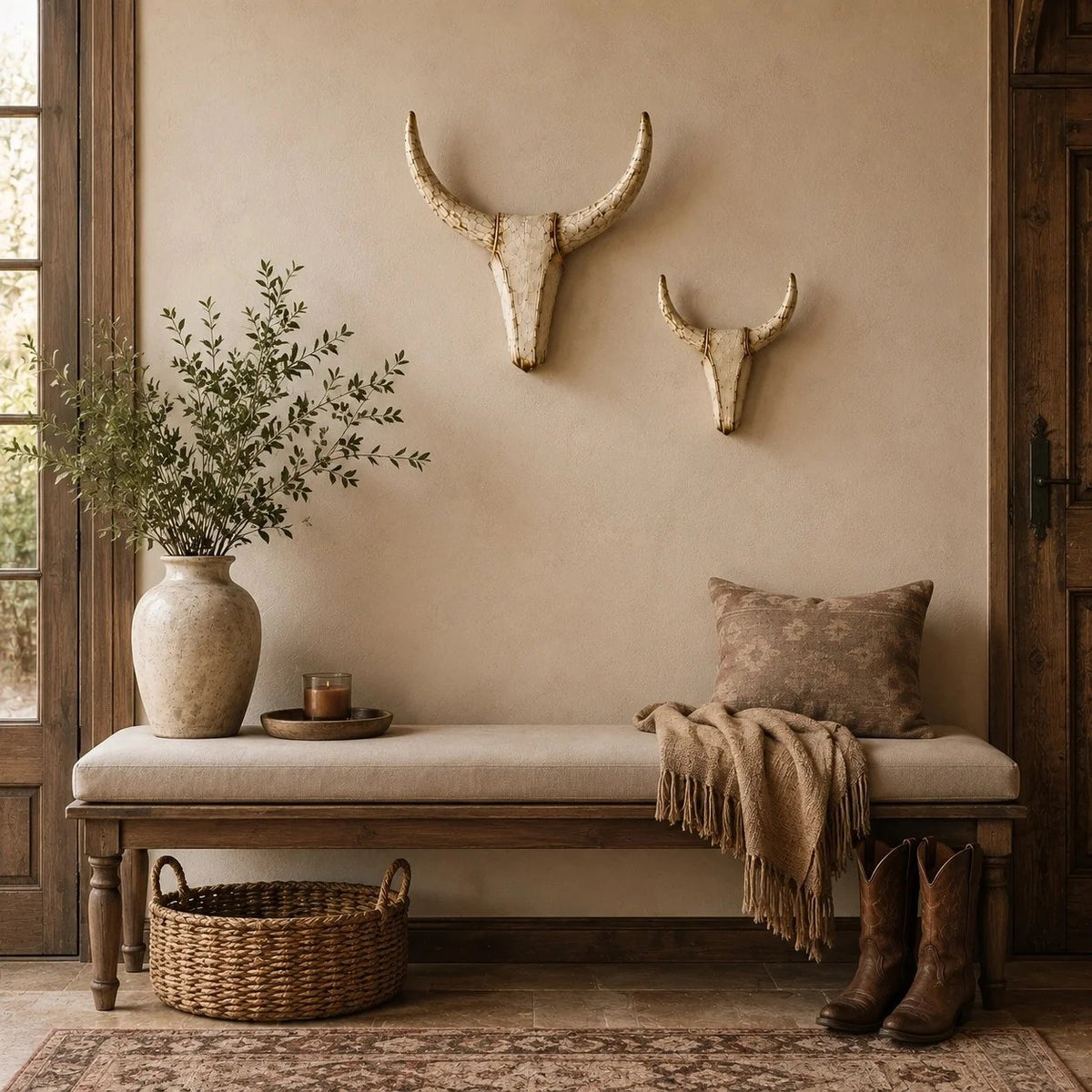 Vintage Distressed Longhorn Wall Sculpture