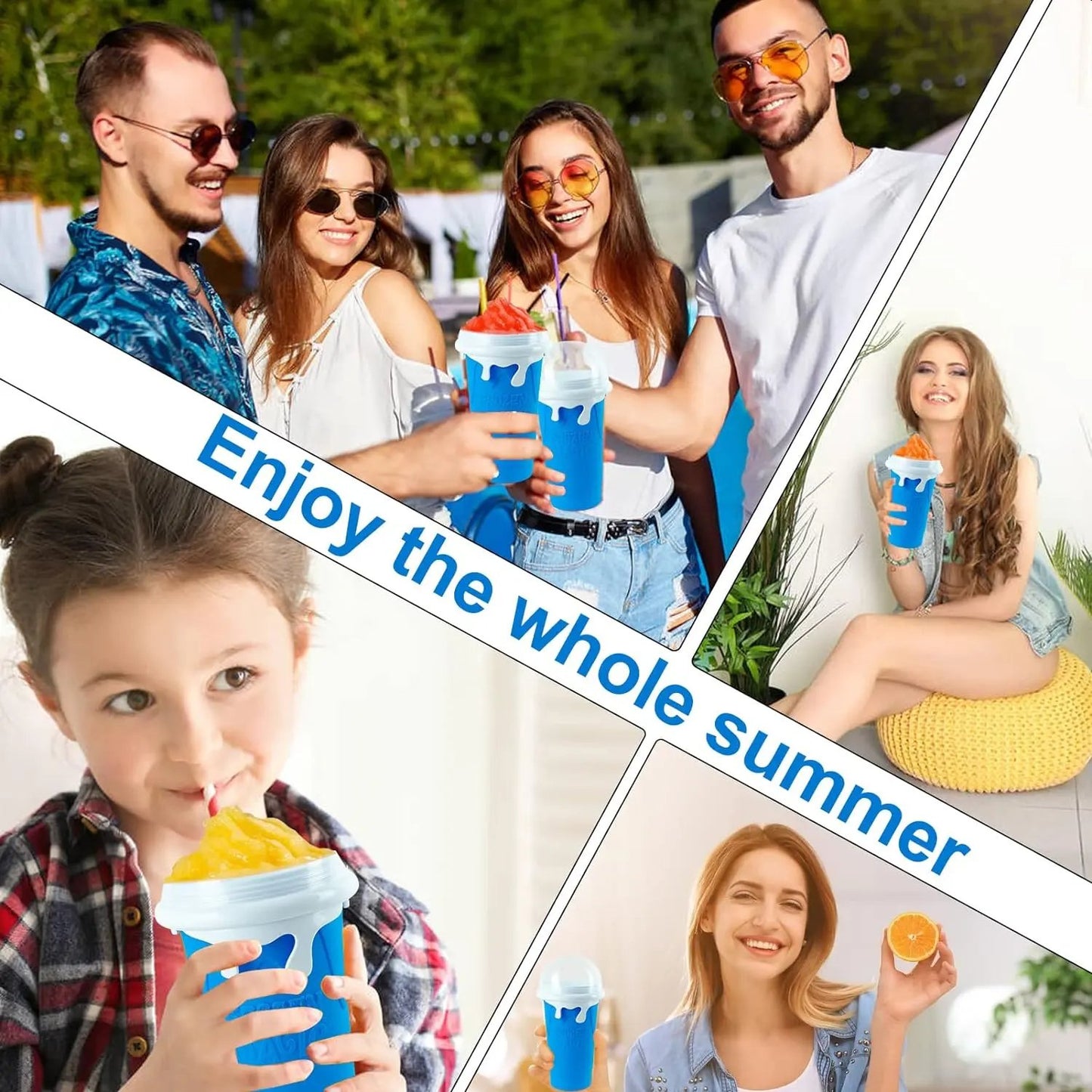 Slushy Cup, Freeze, Squeeze and Enjoy! Slushie Magic Cup, Homemade DIY Gadget with Lid & Straw Spoon 350ML, Washable, BPA free