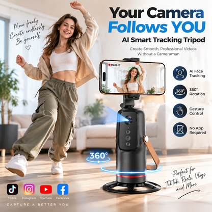 🎥 AI Face Tracking Tripod – Smart 360° Auto Tracking Phone Holder for Hands-Free Videos