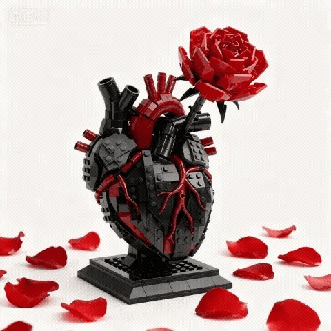 🌹Forbidden Heart — Black Thorn Rose Building Block