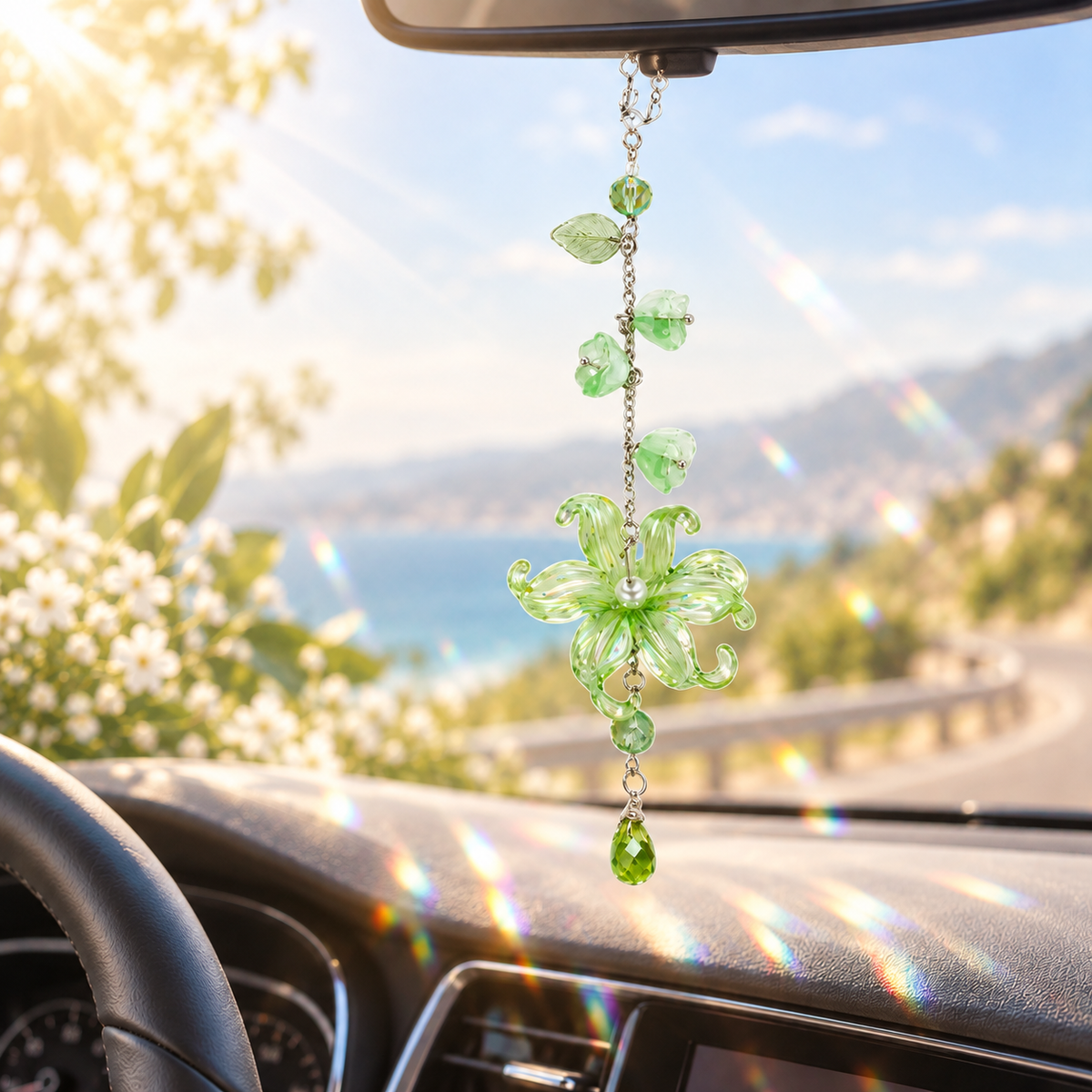 Aesthetic Acrylic Lily Car Rearview Mirror Pendant 🌸