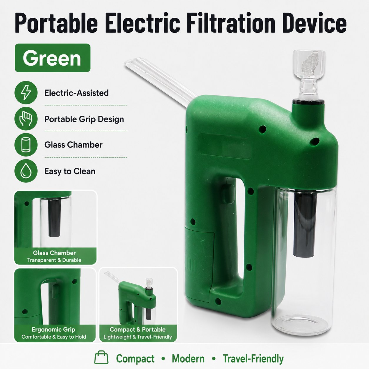 ⚡  Portable Handheld Electric Filtration Device | Compact Glass Chamber Design with Electric-Assisted Operation & 6 Color Options ✨