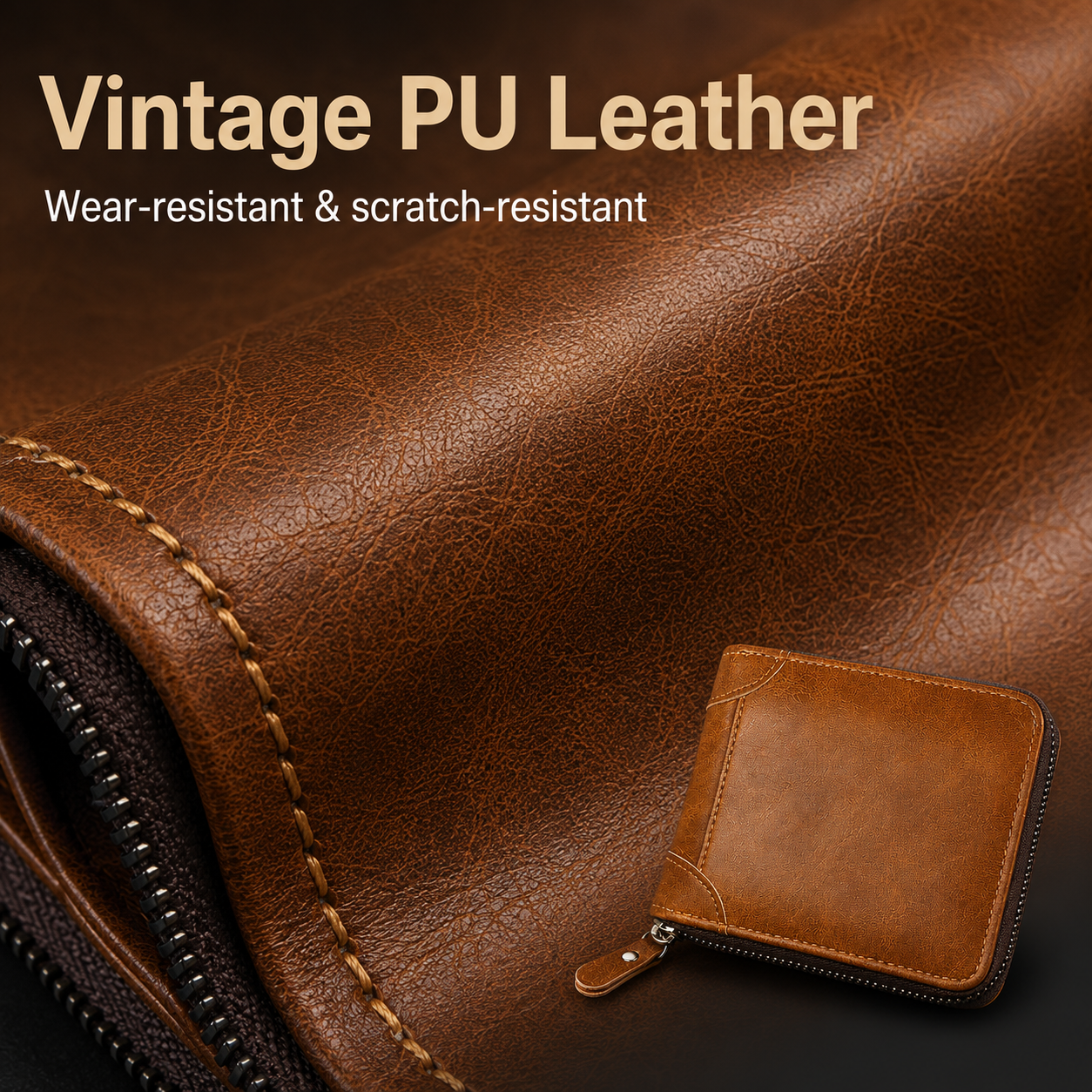 💼 Men Retro PU Leather Zip Wallet, Bifold Card Coin Purse