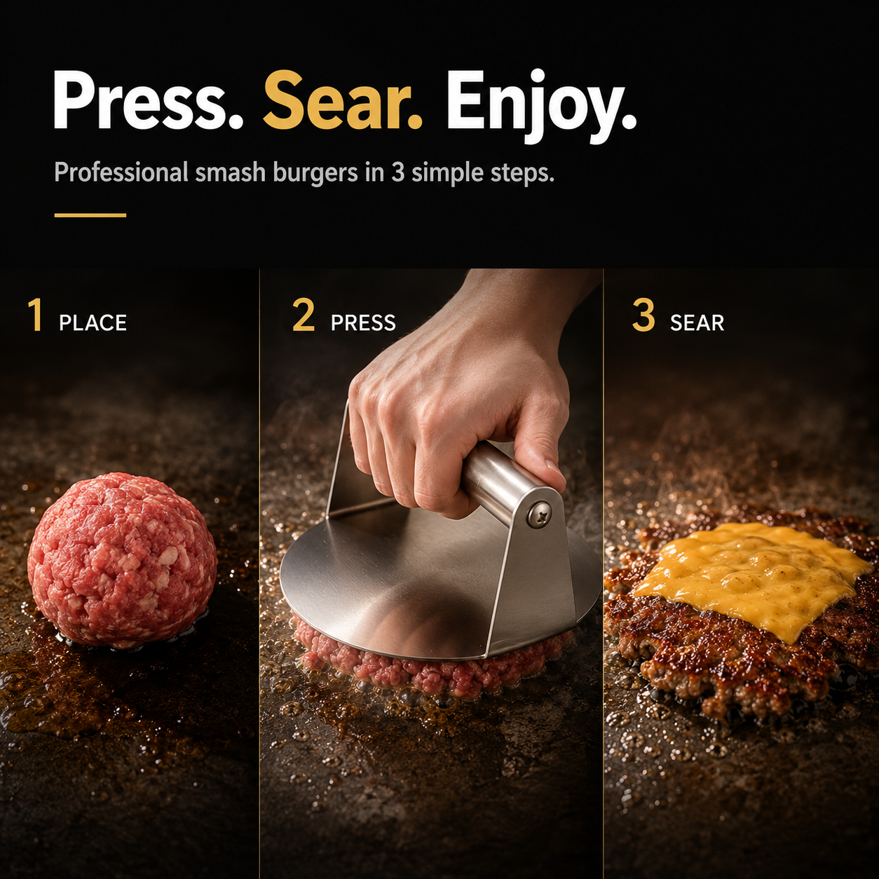 🍔 Stainless Steel Smash Burger Press – Make Restaurant-Style Crispy Burgers at Home