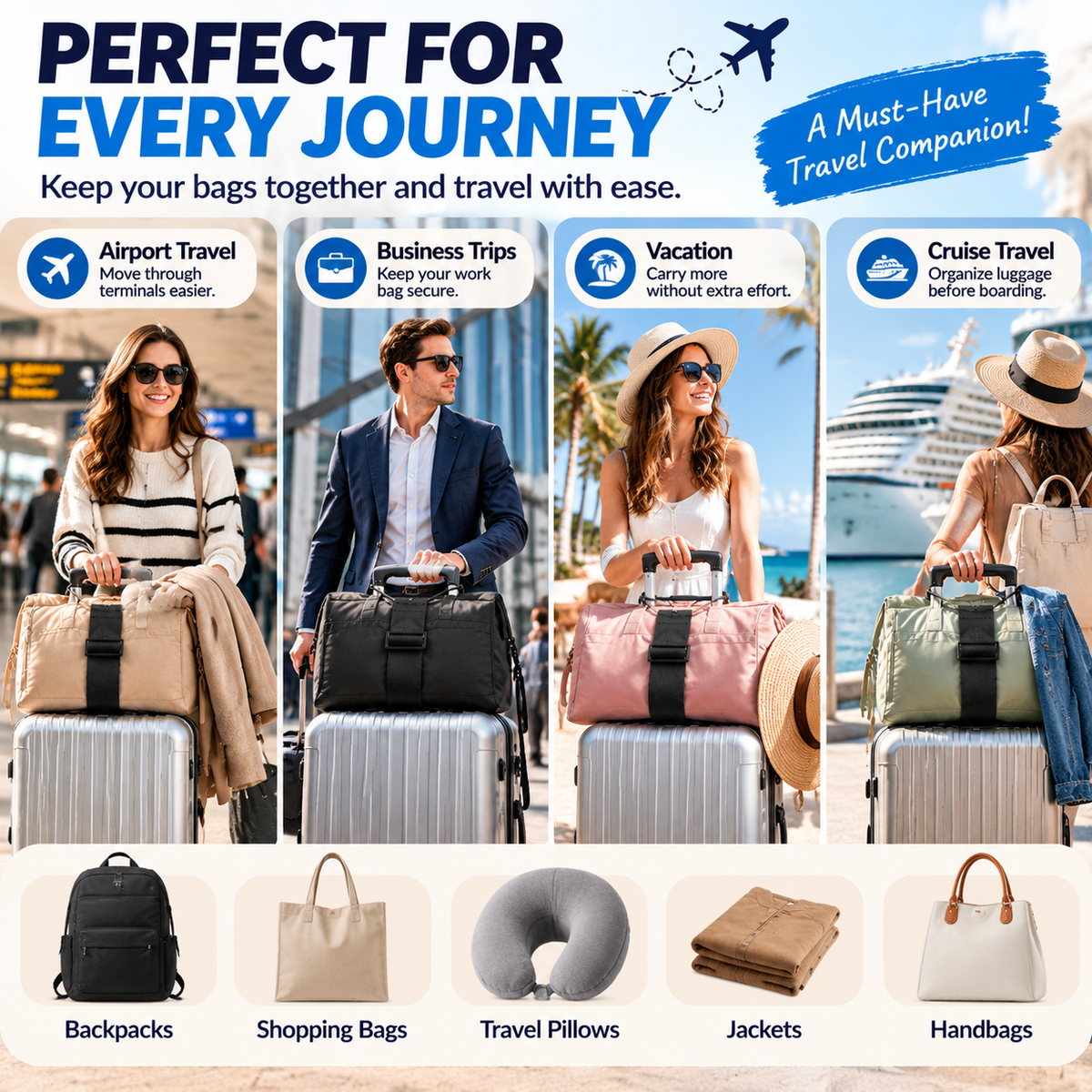 ✈️2-Pack Hands-Free Travel Luggage Strap – Carry More, Stress Less