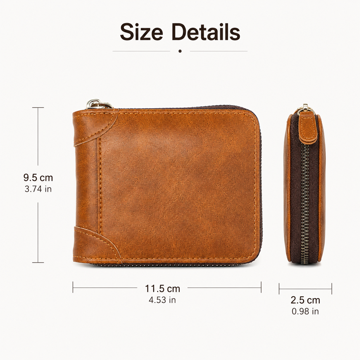 💼 Men Retro PU Leather Zip Wallet, Bifold Card Coin Purse