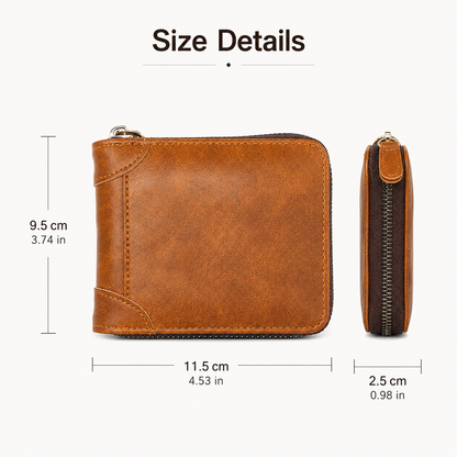 💼 Men Retro PU Leather Zip Wallet, Bifold Card Coin Purse