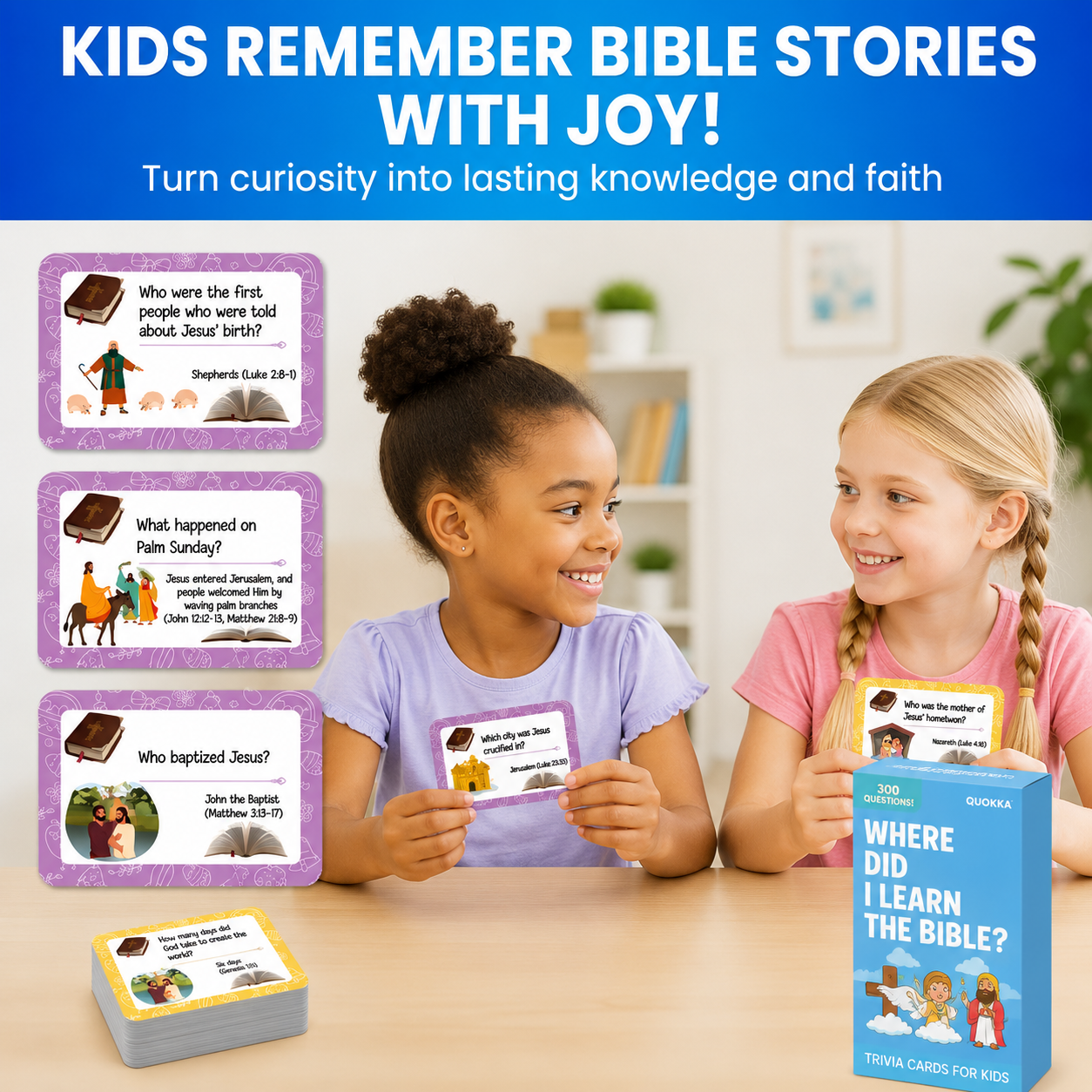 ✝️Bible Trivia Card Game – 300 Questions for Family Fun & Faith Learning (Ages 6+)
