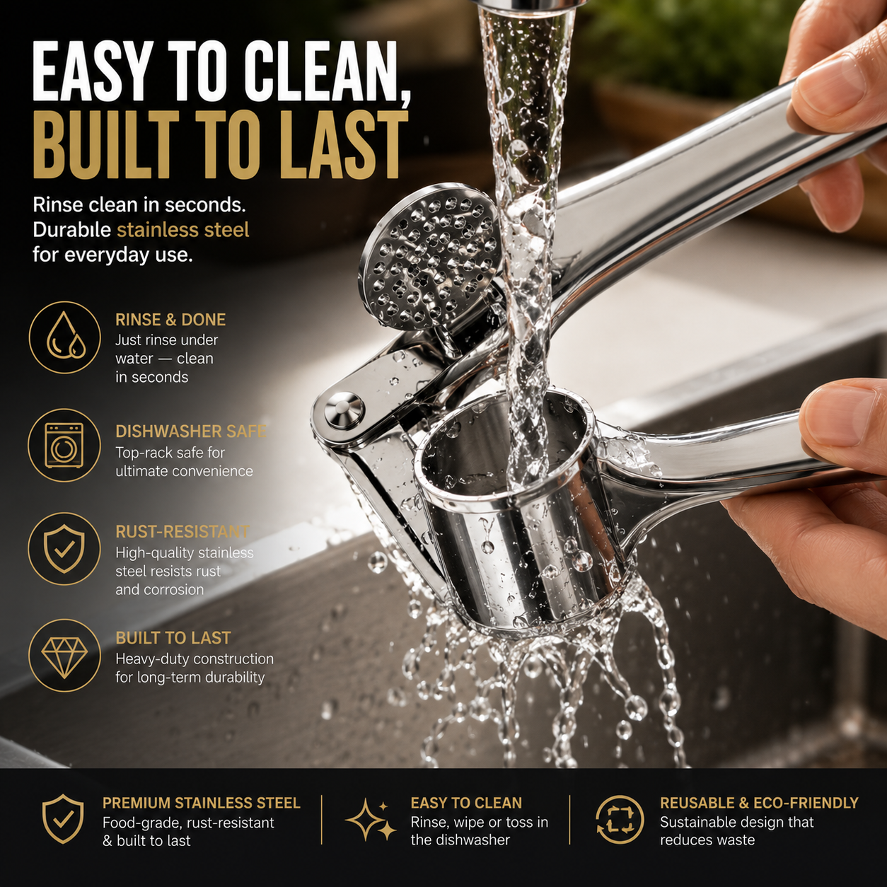 🧄 Heavy-Duty Stainless Steel Garlic Press – Fresh Minced Garlic in Seconds