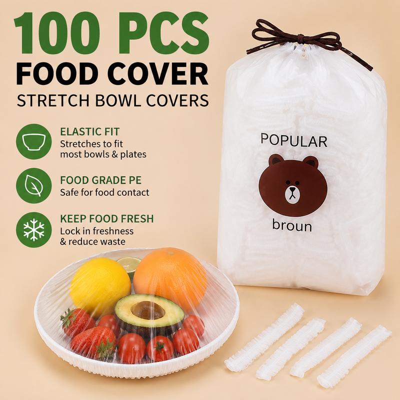 🔥100PCS Plastic Bowl Covers – Elastic Reusable Food Wrap