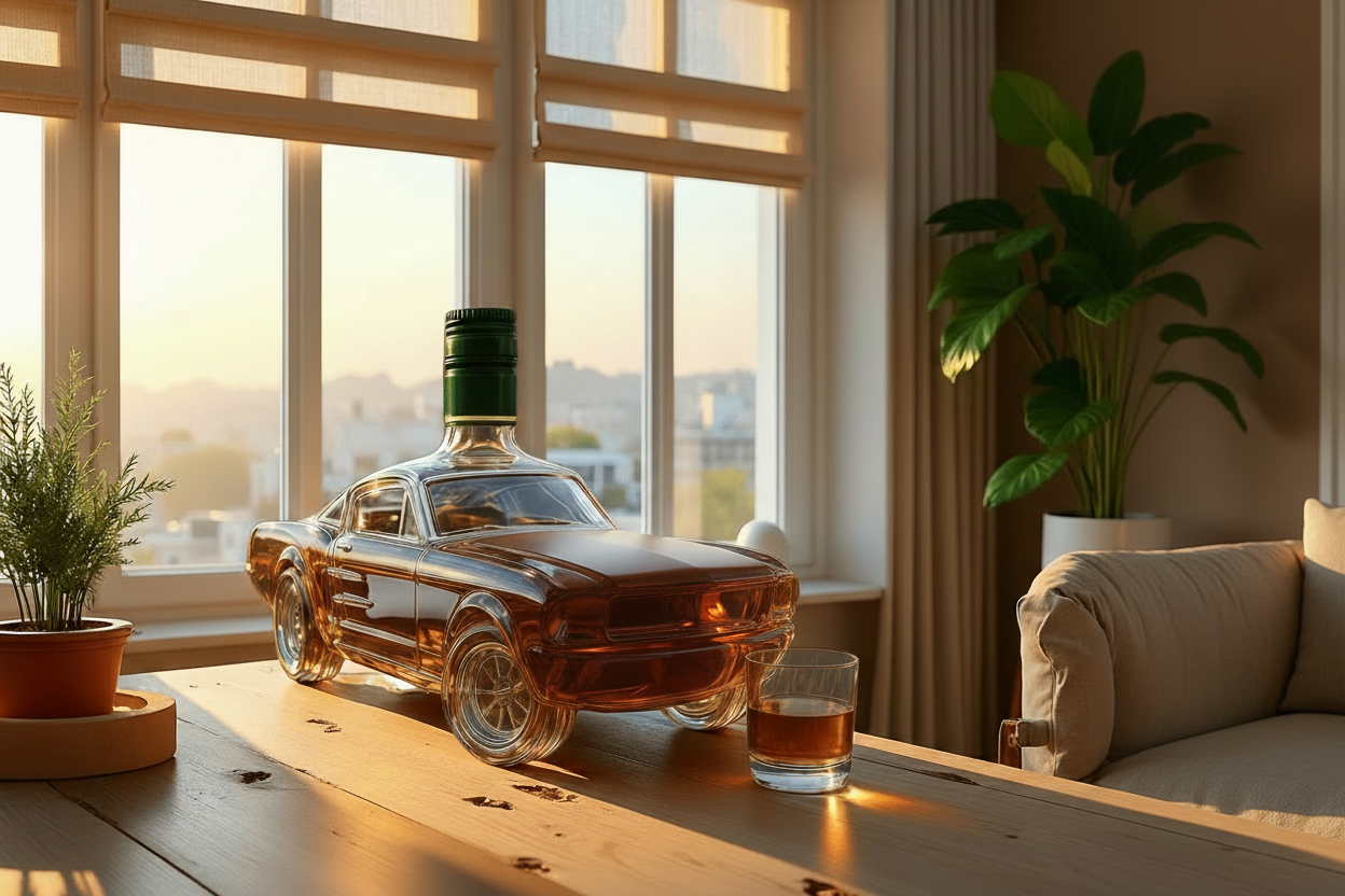 🔥Vintage Racing Car Crystal Glass Whiskey Decanter🥃