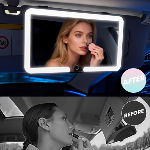💡 LED Lighted Car Visor Mirror | Dimmable Auto Makeup Mirror