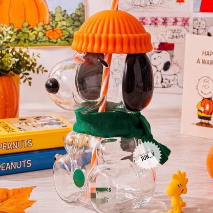 🥤 FALL FAVORITE   | Cute Character Cold Cup – 🎁3D Glass Tumbler with Straw for Iced Coffee, Matcha & Cold Drinks
