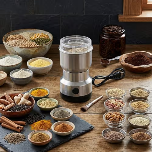 ✨Mini Stainless Steel Spice Coffee Grinder, One Touch Multi-Function Dry Grain Powder Mill