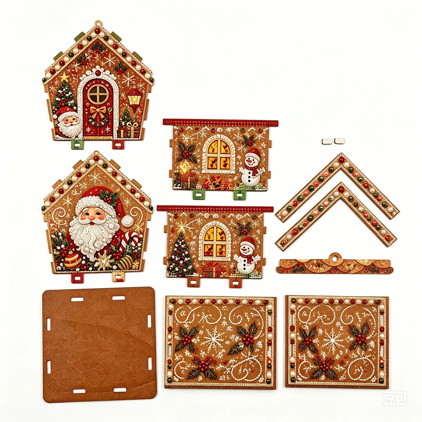 🎄Christmas Pearl Cottage Art Kit | Pre-Cut Wooden Panels, Sparkling Rhinestones, Pearl Beads & Complete Tools for a 3D Holiday House ✨