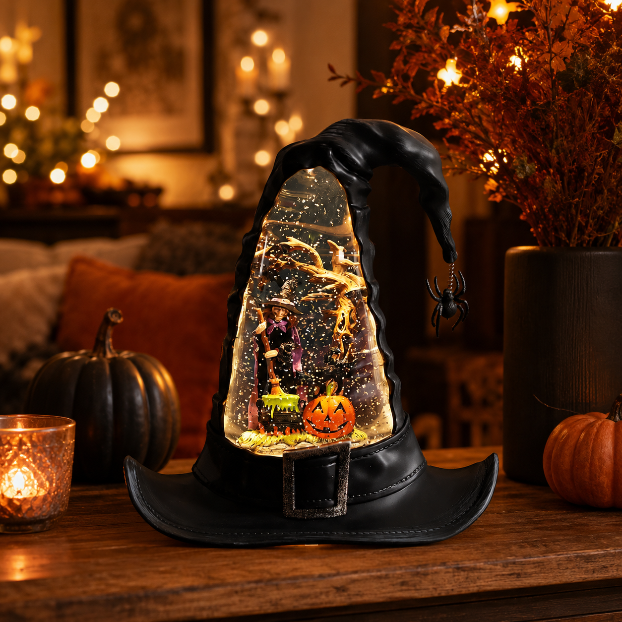 🔥🌲Witches Hat Lighted Water Lantern With Swirling Glitter🎁