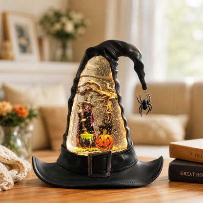 🔥🌲Witches Hat Lighted Water Lantern With Swirling Glitter🎁