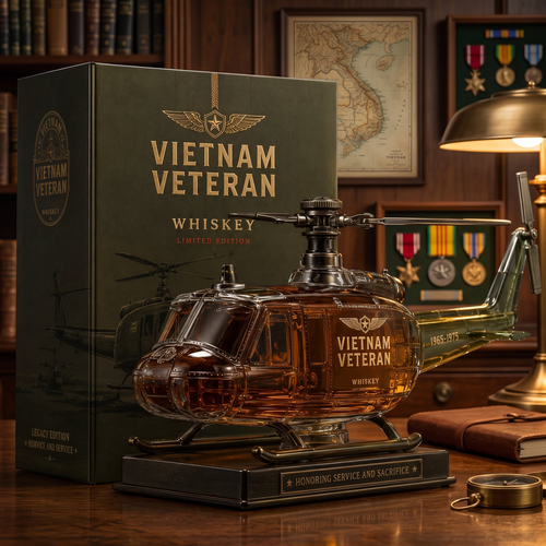 🇺🇸🚁🎖️Vietnam Veteran Huey Helicopter 1965-1975 Whiskey Bottle